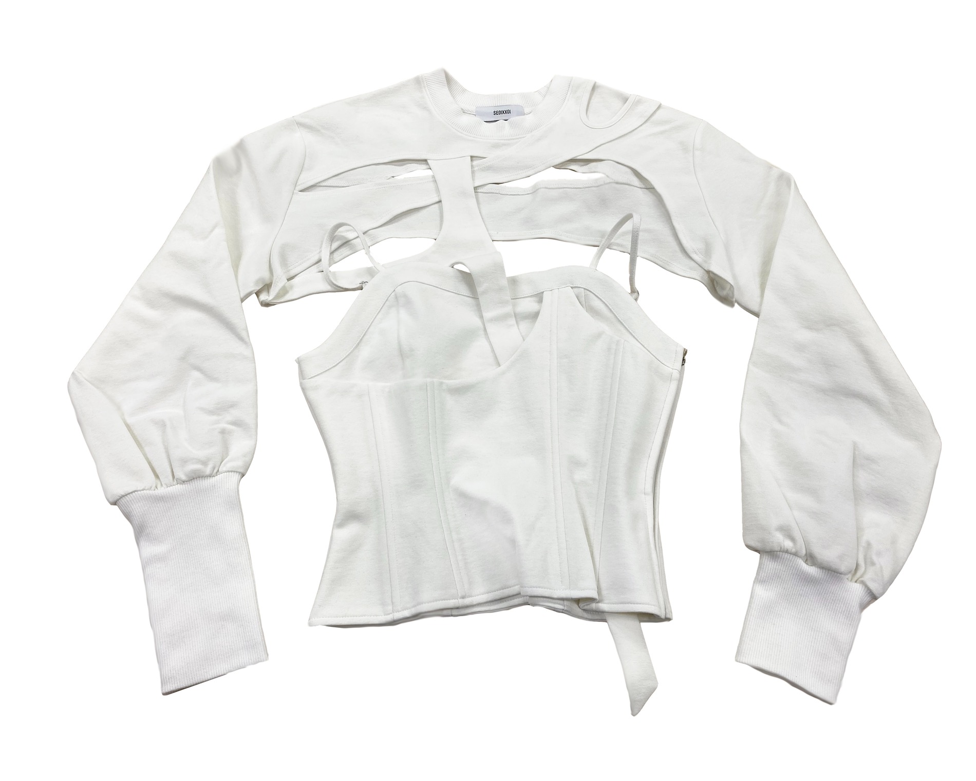 White Cutout Corset Sweatshirt